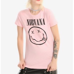 Nirvana pink smiley face tee